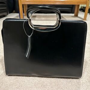 Black Faux Leather Purse with Hard Handle